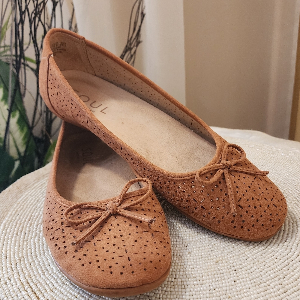 SOUL Naturalizer Womens Magical Arch Support Eyelet Cutout Bow Ballet Flat